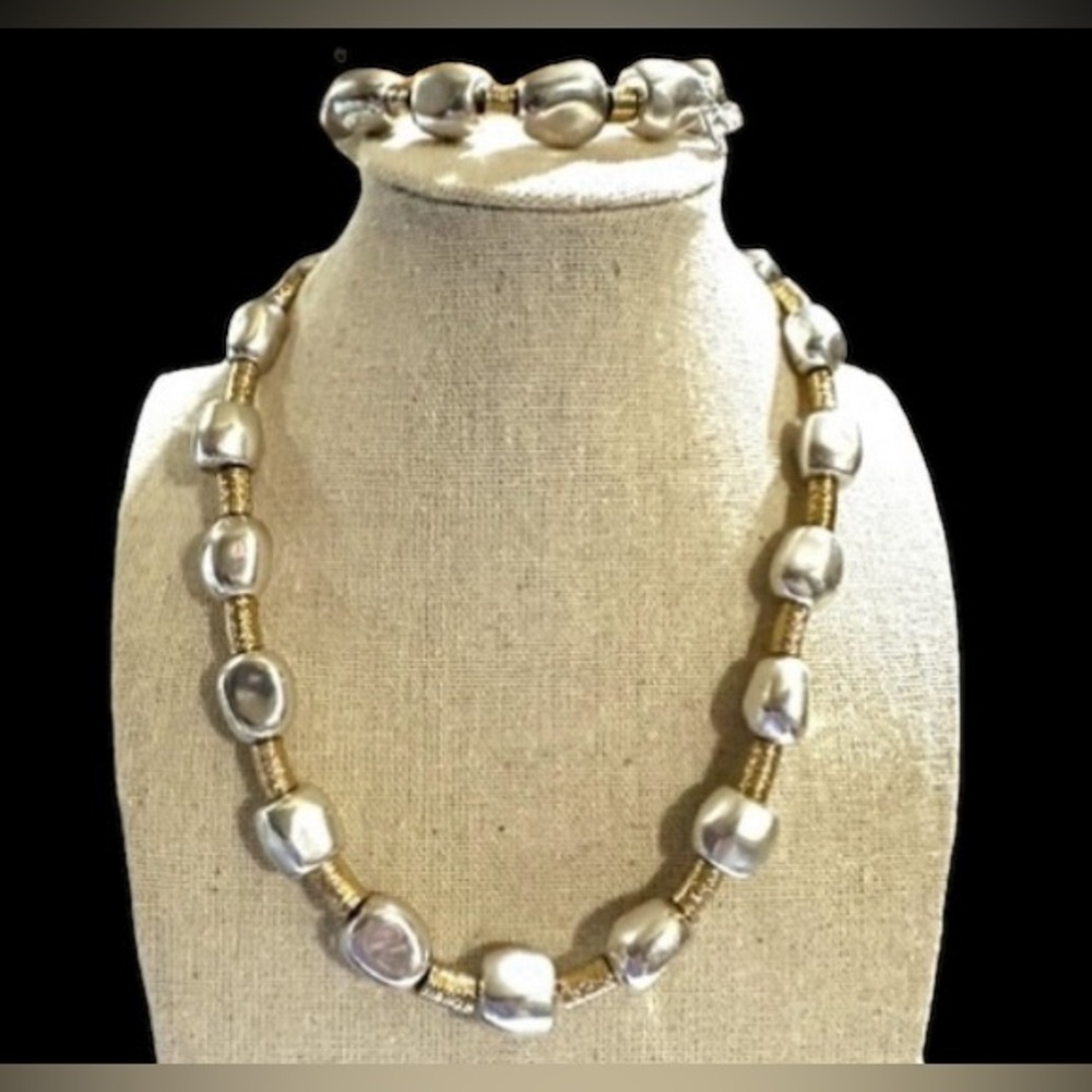 Robert Lee Morris RLM SoHo silver and gold set 17-19”necklace & stretch bracelet